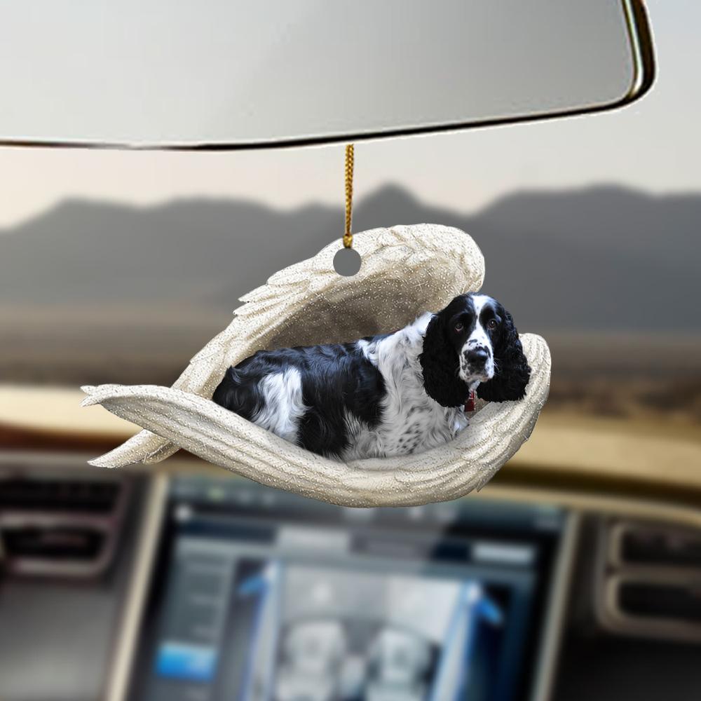 Ornaments- Black and white English springer sleeping angel dog mom ornament, Dog Ornaments, Car Ornament - Best gifts your whole family