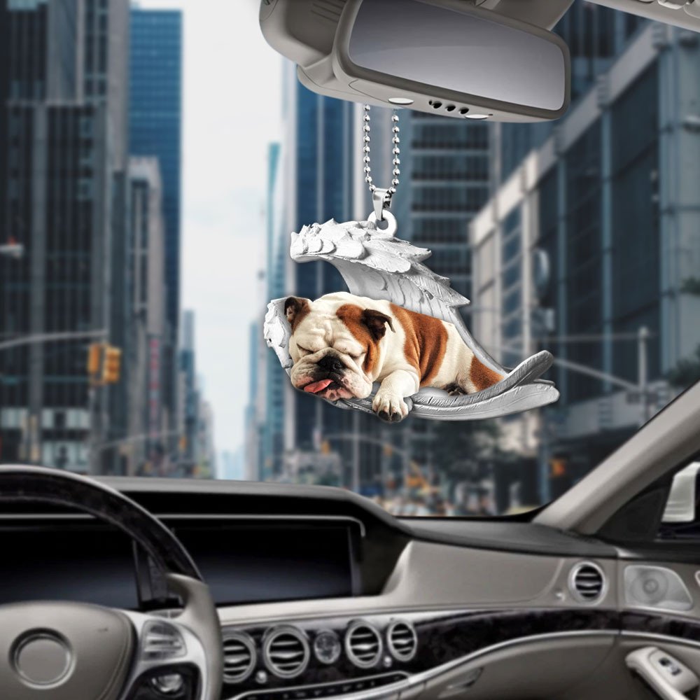 Ornaments- Bulldog- Sleeping Angel-Two Sided Ornament, Dog Ornaments, Car Ornament - Best gifts your whole family