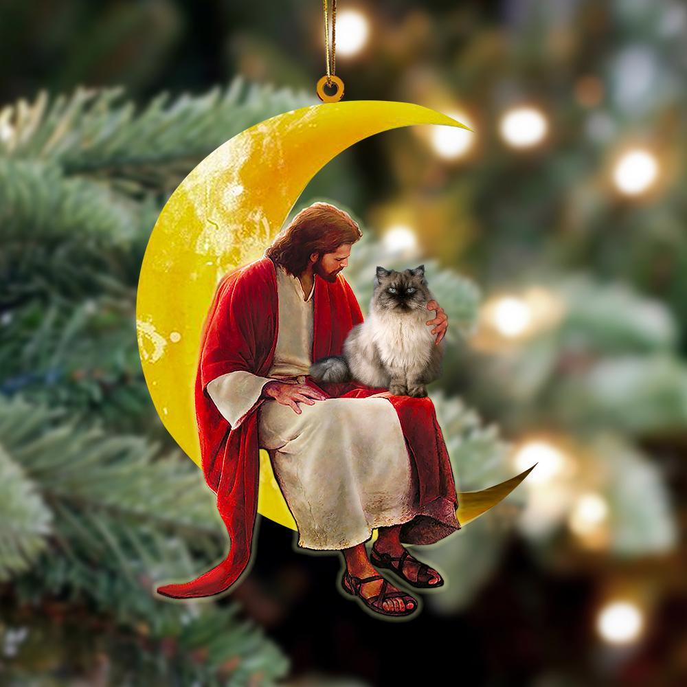 Ornaments- Himalayan And Jesus Sitting On The Moon Hanging Ornament, Dog Ornaments, Car Ornament - Best gifts your whole family