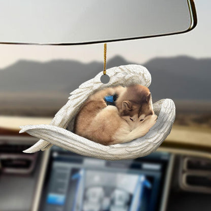 Ornaments- Tan and white husky sleeping angel dog lover ornament, Dog Ornaments, Car Ornament - Best gifts your whole family