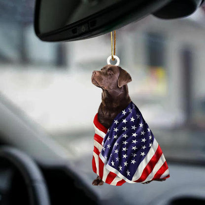 Patriotic Chocolate Labrador Retriever With Mount Rushmore Flag Two Sided Ornament - Best gifts your whole family