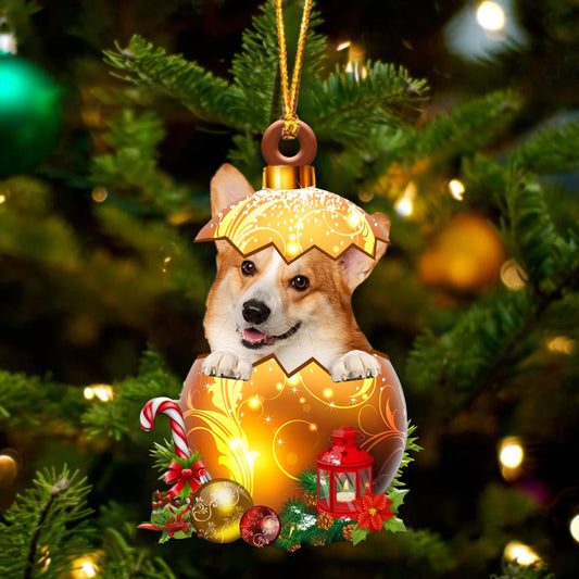 Pembroke Welsh Corgi In Golden Egg Christmas Ornament - Best gifts your whole family