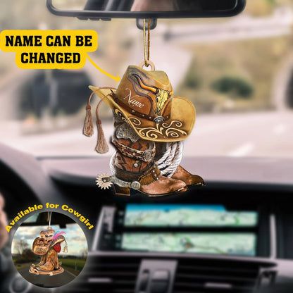 Personalized Boots And Hat Cowboy & Cowgirl Flat Acrylic Hanging Ornament Cowboy Ornaments - Best gifts your whole family