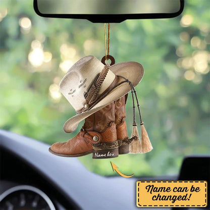 Personalized Boots And Hat Cowboy Flat Acrylic Car Hanging Ornament - Best gifts your whole family