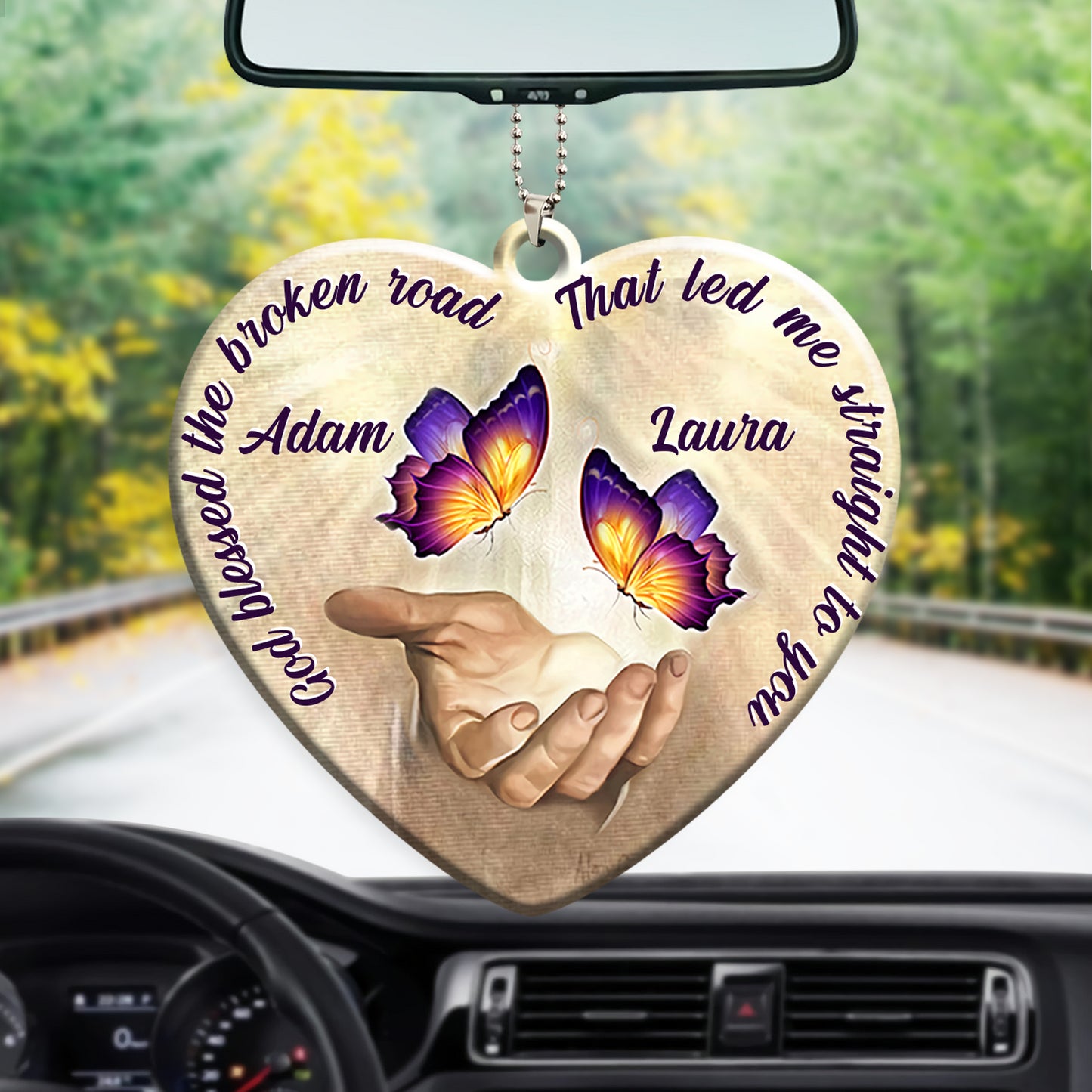 Personalized Car Hanging Ornament For Couple, God Blessed Butterfly Couple Car Ornament - Best gifts your whole family