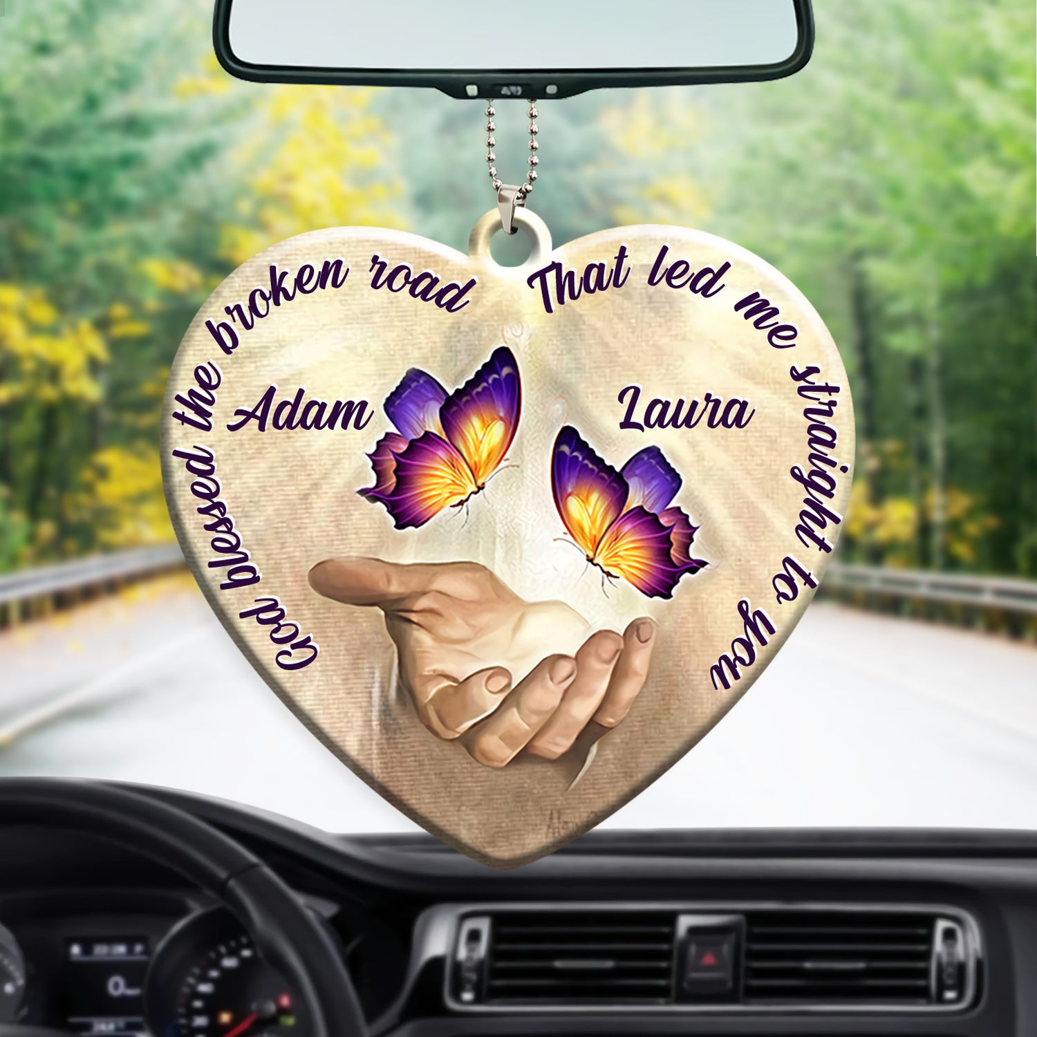 Personalized Car Hanging Ornament For Couple, God Blessed Butterfly Couple Car Ornament - Best gifts your whole family