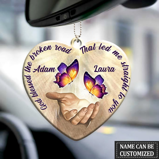 Personalized Car Hanging Ornament For Couple, God Blessed Butterfly Couple Car Ornament - Best gifts your whole family