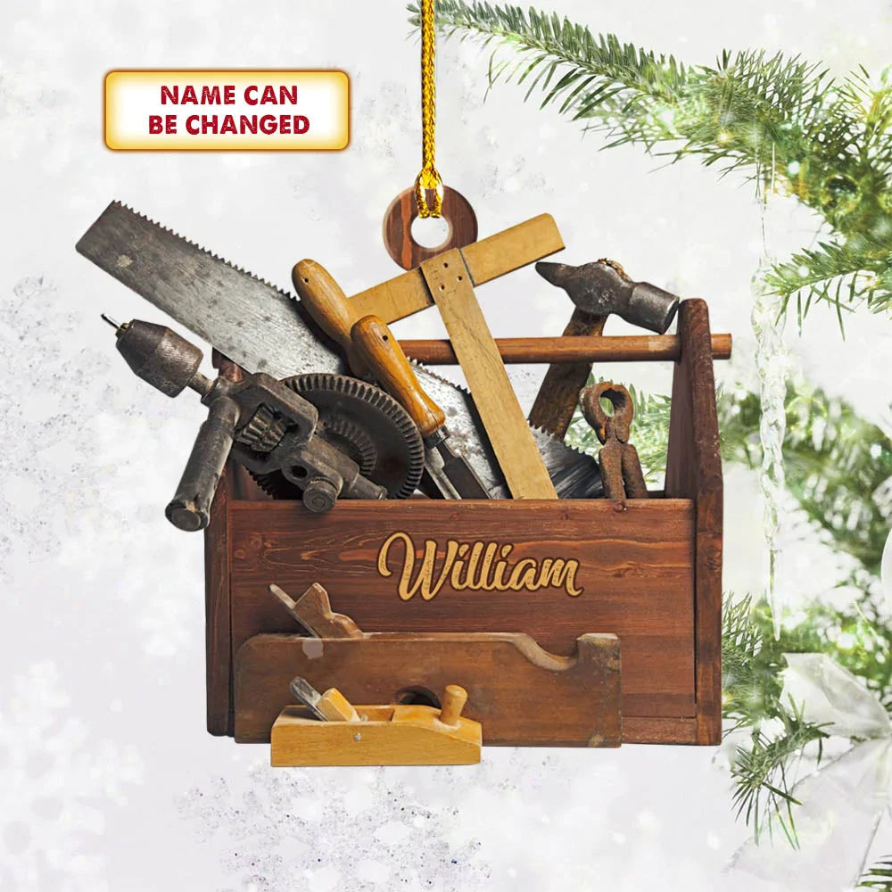 Personalized Carpenter Tool Box With Name Shaped Ornament - Two Sided Ornament - Best gifts your whole family