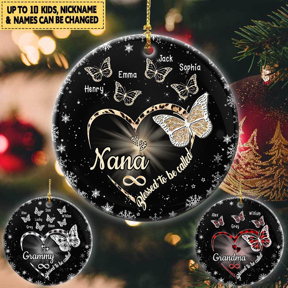 Personalized Christmas Blessed To Be Called Grandma Butterfly Circle Ornament - Best gifts your whole family