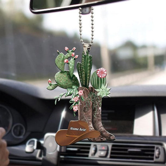 Personalized Cowboy Cowgirl Cactus Hat Boots Car Hanging Ornament - Best gifts your whole family
