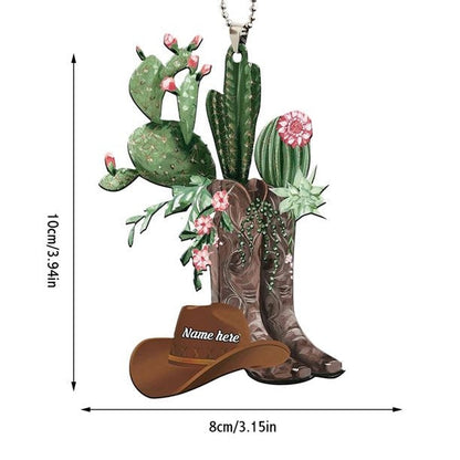Personalized Cowboy Cowgirl Cactus Hat Boots Car Hanging Ornament - Best gifts your whole family
