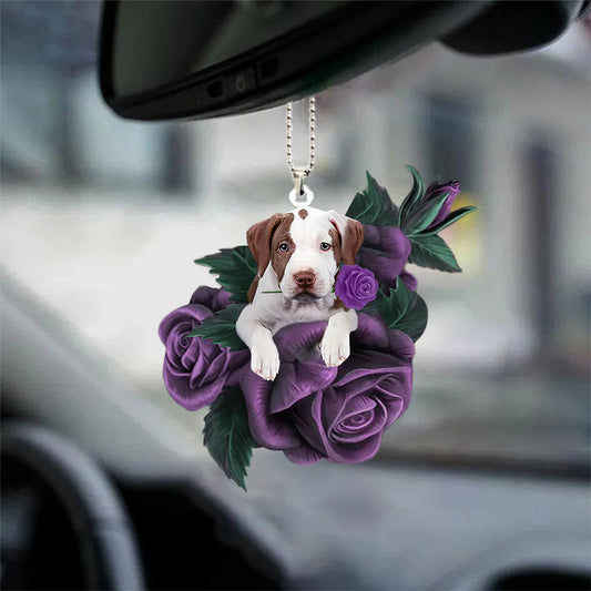 Pitbull In Purple Rose Car Hanging Ornament, Best Ornament Gift For Car - Best gifts your whole family