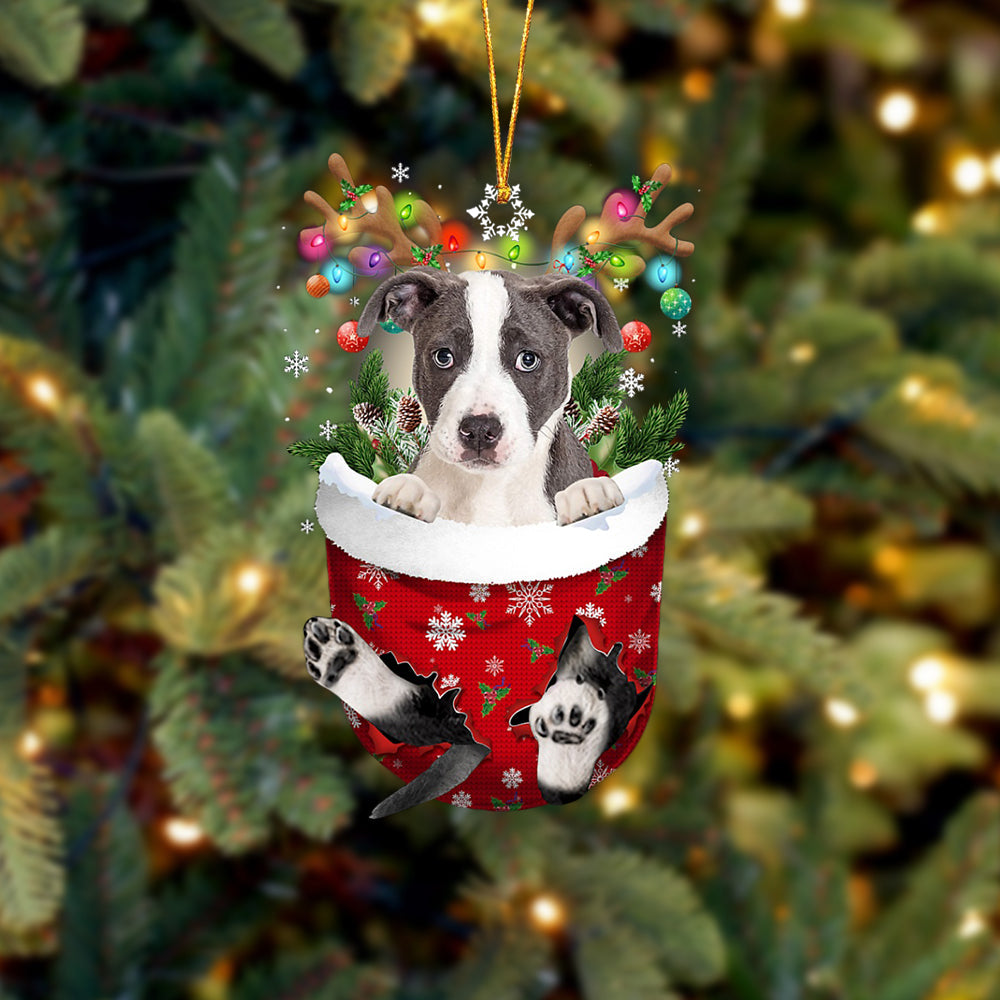 Pitbull In Snow Pocket Christmas Ornament Flat Acrylic Dog Ornament - Best gifts your whole family