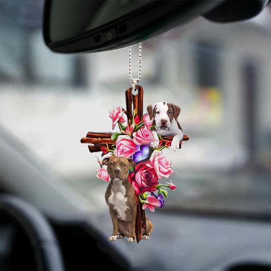 PitBull Roses and Jesus Car Hanging Ornament Dog Ornaments Gift For Pet Lovers - Best gifts your whole family