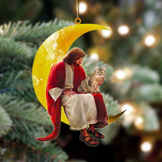 Pixie Bob And Jesus Sitting On The Moon Hanging Ornament Dog Ornament, Car Ornament, Christmas Ornament - Best gifts your whole family