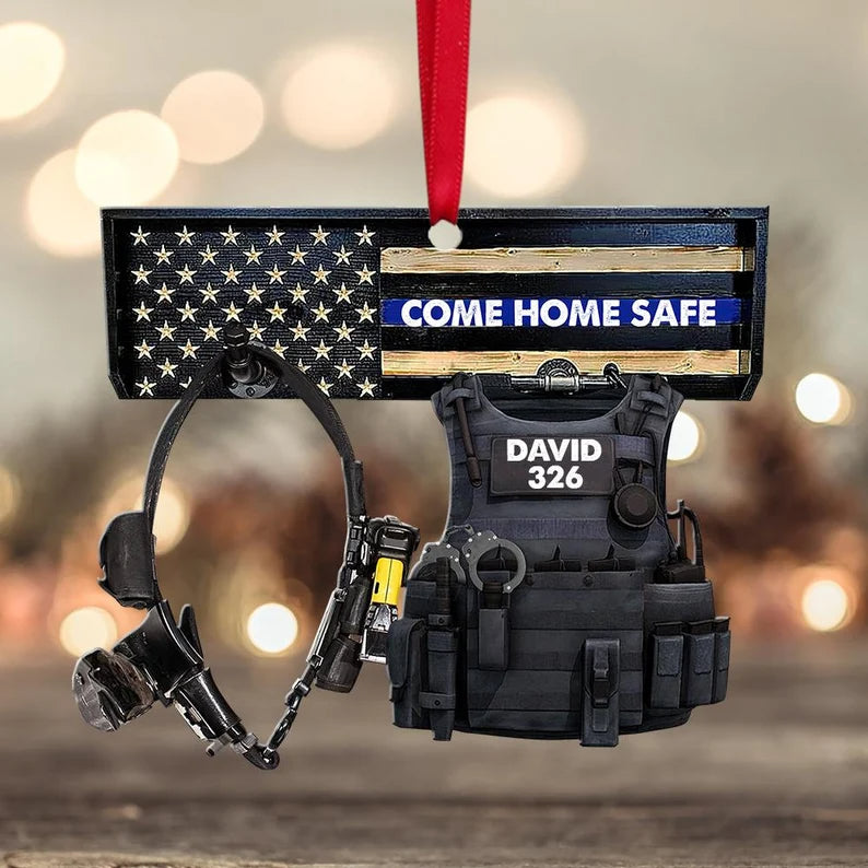 Police Uniform Come Home Safe Flat Personalized Ornament - Two Sided Ornament - Best gifts your whole family