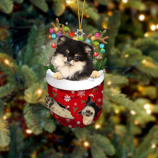 Pomeranian 1 In Snow Pocket Christmas Ornament Flat Acrylic Dog Ornament - Best gifts your whole family