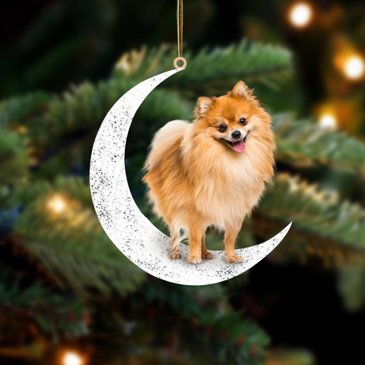Pomeranian 2 Sit On The Moon Two Sided Ornament Dog Hanging Christmas Ornament - Best gifts your whole family