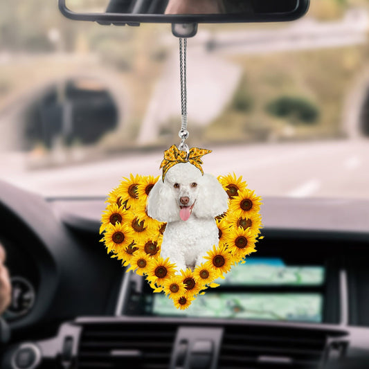Poodle 2-Sunflower Heart Gift Car Ornament - Best gifts your whole family