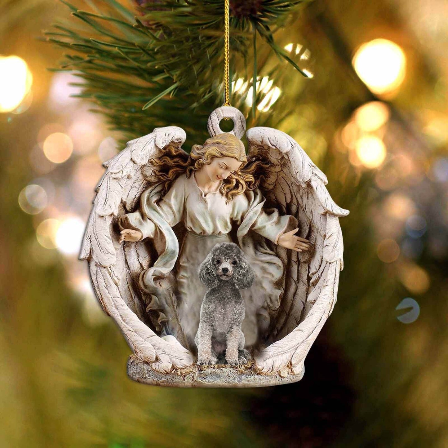 Poodle-Angel Hug Winter Love Two Sided Ornament - Best gifts your whole family
