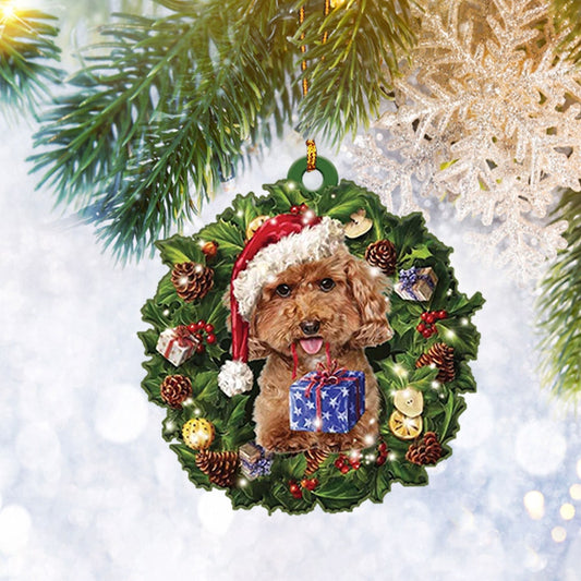 Poodle Christmas Wreath Flat 2D Ornament, Dog Pet Lover Gifts, Christmas Tree Ornament, Home Decor Plastic Ornament - Best gifts your whole family