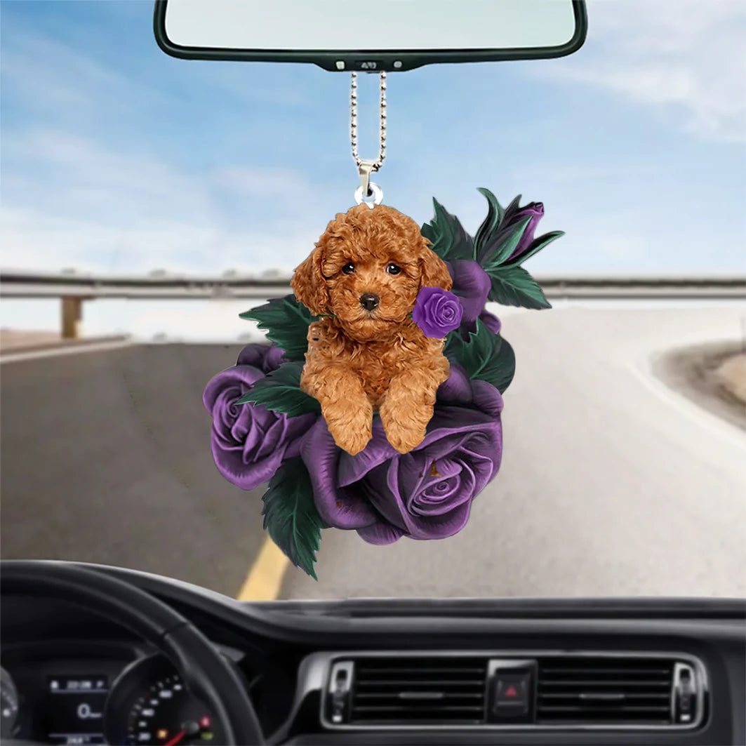 Poodle In Purple Rose Car Hanging Ornament, Dog Hanging Ornament For Car - Best gifts your whole family