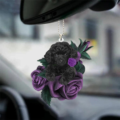 Poodle In Purple Rose Car Hanging Ornament - Best gifts your whole family