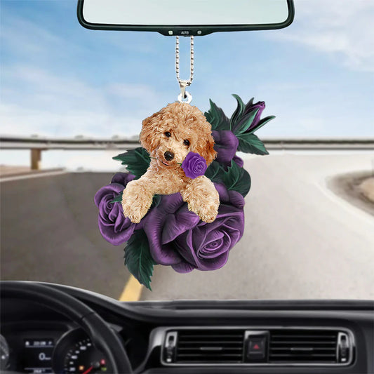 Poodle In Purple Rose Car Hanging Ornament, Ornament Car For Pet Lovers - Best gifts your whole family