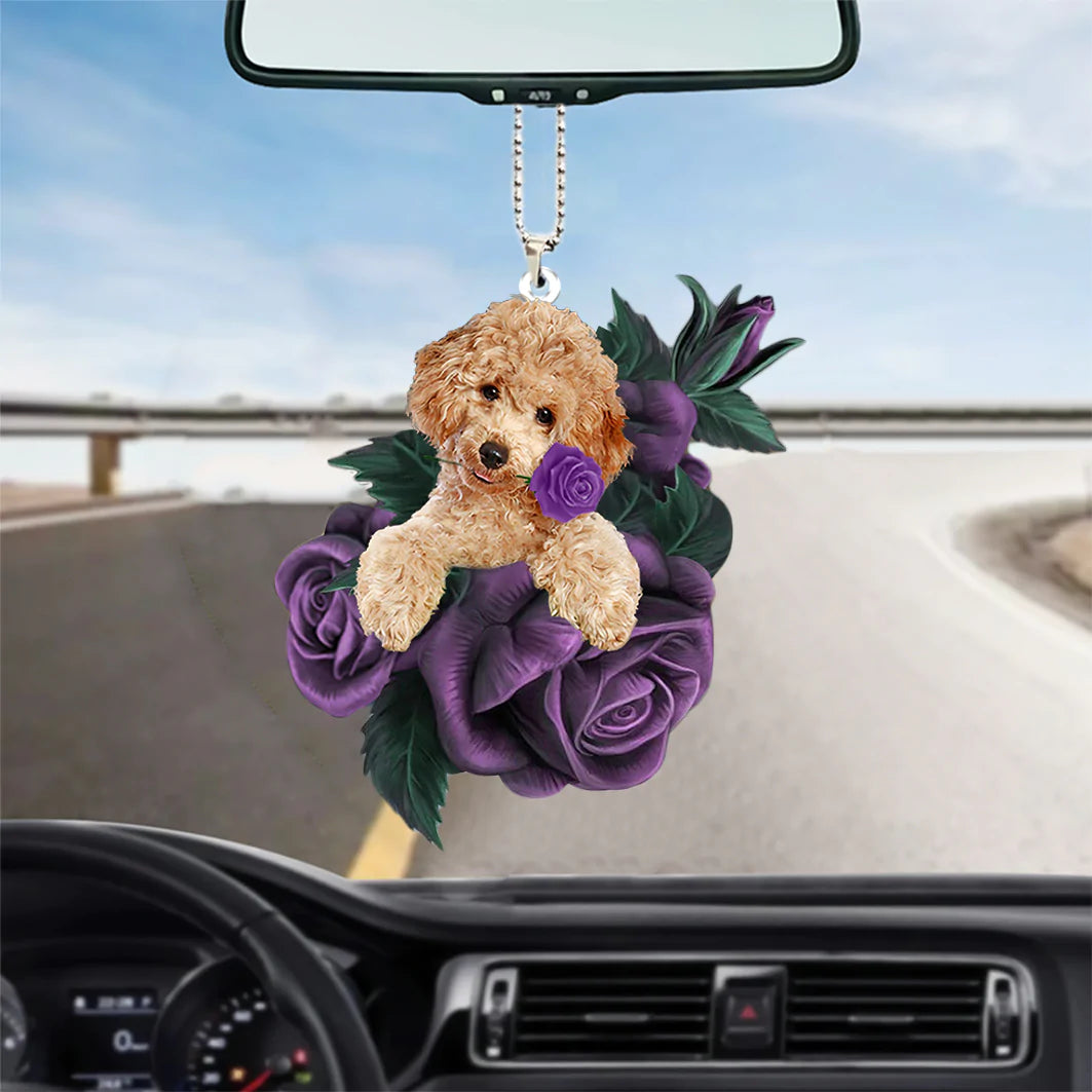 Poodle In Purple Rose Car Hanging Ornament, Ornament Car For Pet Lovers - Best gifts your whole family