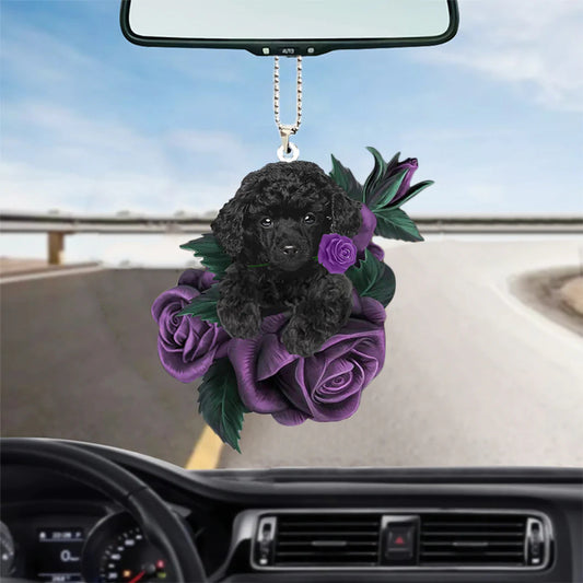 Poodle In Purple Rose Car Hanging Ornament - Best gifts your whole family
