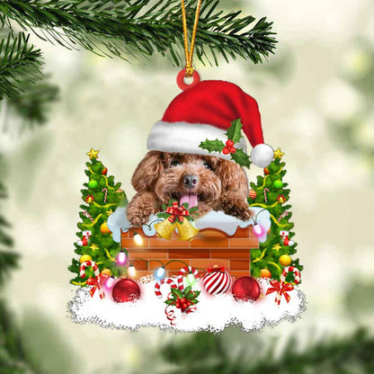 Poodle In The Chimney Hanging Ornament Dog Christmas Ornament - Best gifts your whole family