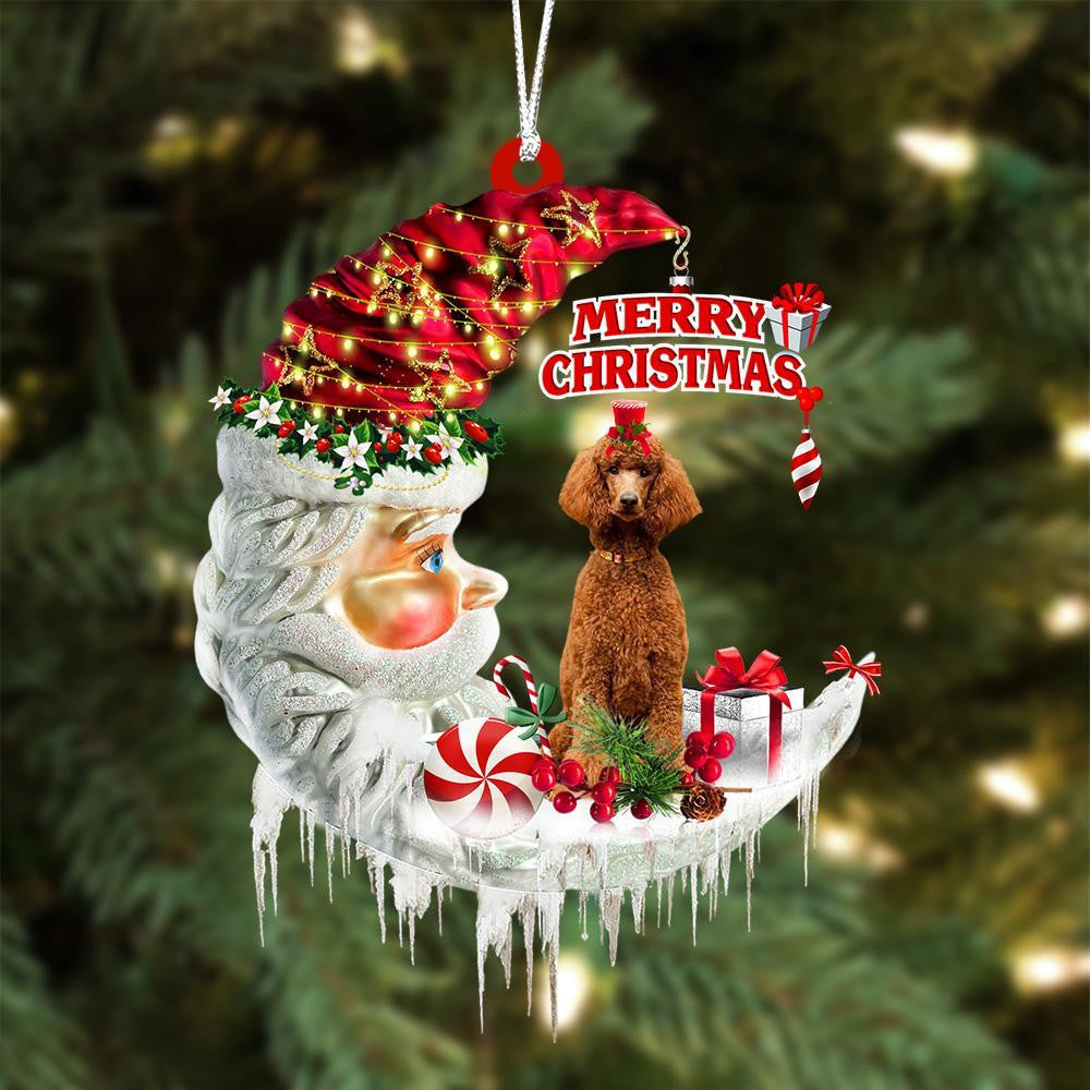 Poodle On The Moon Merry Christmas Hanging Ornamentr - Best gifts your whole family