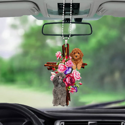 Poodle Roses And Jesus Car Hanging Ornament Best Dog Ornaments For Auto Car Godmerc - Best gifts your whole family