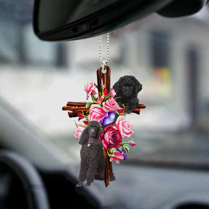 Poodle Roses And Jesus Car Hanging Ornament Dog Interior Ornaments For Auto Car Godmerc - Best gifts your whole family