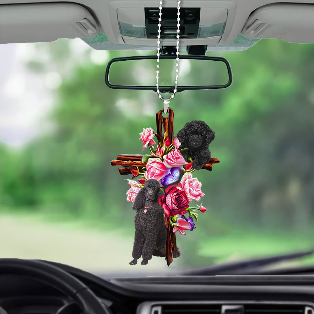 Poodle Roses And Jesus Car Hanging Ornament Dog Interior Ornaments For Auto Car Godmerc - Best gifts your whole family