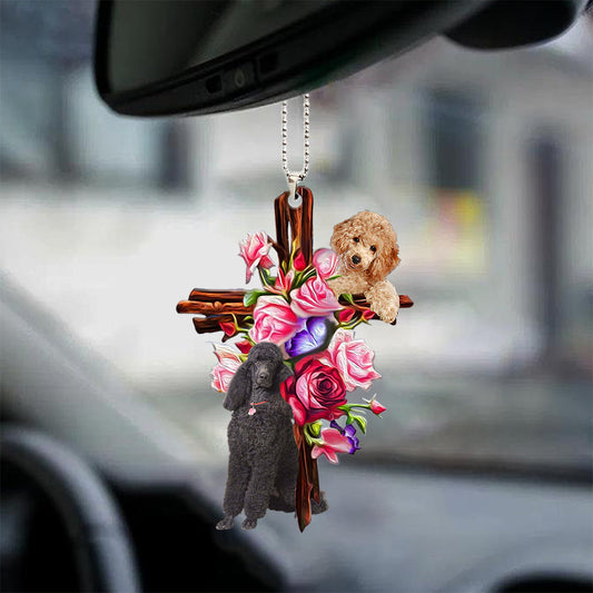 Poodle Roses And Jesus Car Hanging Ornament Dog Mirror Ornaments For Auto Car Godmerc - Best gifts your whole family