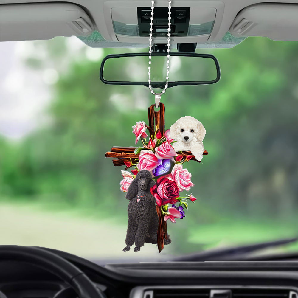 Poodle Roses And Jesus Car Hanging Ornament Dog Ornaments For Auto Car - Best gifts your whole family