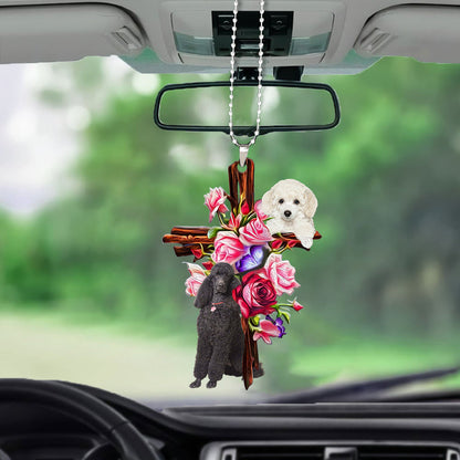 Poodle Roses And Jesus Car Hanging Ornament Dog Ornaments For Auto Car - Best gifts your whole family