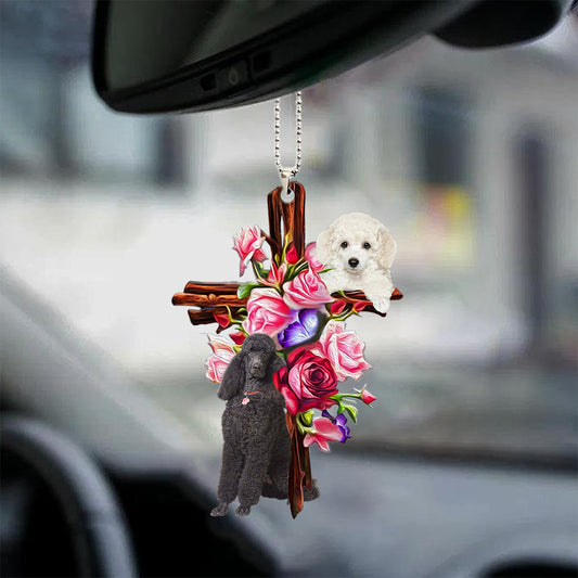 Poodle Roses And Jesus Car Hanging Ornament Dog Ornaments For Auto Car - Best gifts your whole family