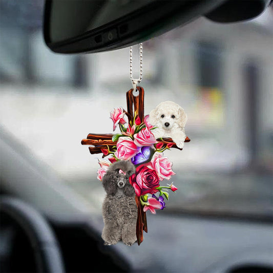 Poodle Roses And Jesus Car Hanging Ornament Dog Ornaments For Auto Godmerc - Best gifts your whole family