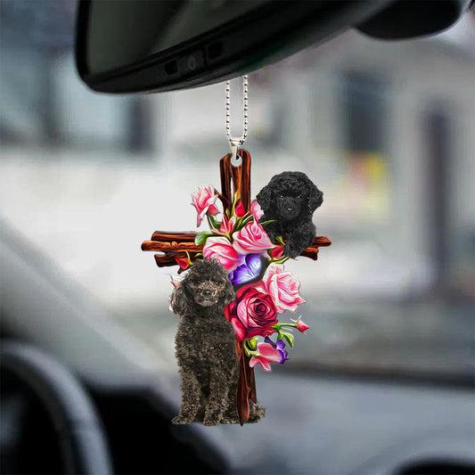 Poodle Roses And Jesus Car Hanging Ornament Godmerc - Best gifts your whole family