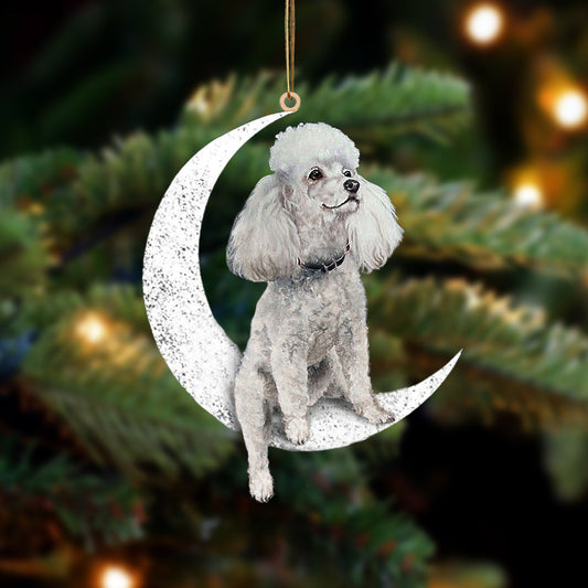 Poodle Sit On The Moon Two Sided Ornament Dog Hanging Christmas Ornament - Best gifts your whole family