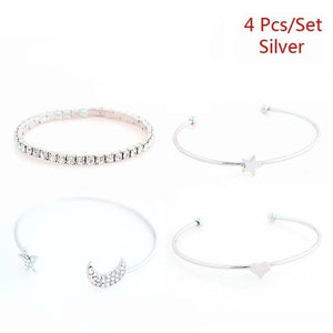 Moon Star Heart Crystal Charm Bracelet Set (4 pcs/set)