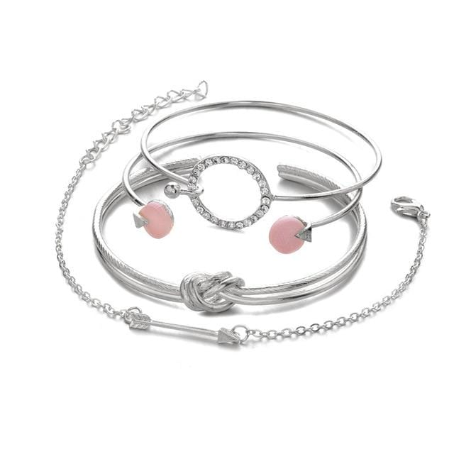 Arrow Knot Round Crystal Gem Friendship Bracelet Set (4 pcs/set)