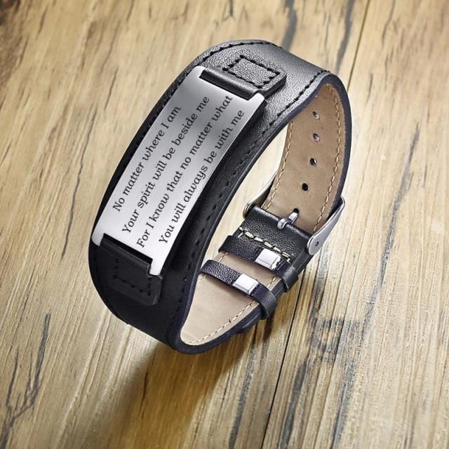 To My Dad - Always Be With Me Engraved Leather Bracelet