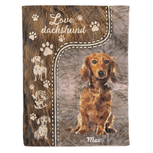 Love Dachshund personalized dog blanket customized Christmas family gift idea for dog lover