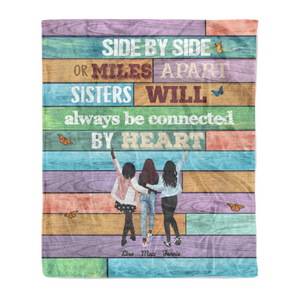 Sisters will always be connected by heart personalized fleece blanket customized Christmas family gift idea
