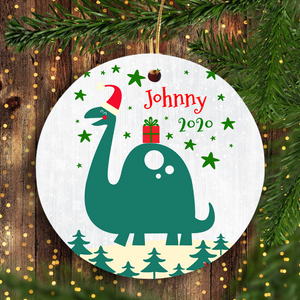 Have a dino-mite Christmas customized dinosaur kid's name - Funny unique Christmas ceramic ornament Merry Christmas personalized family gift idea