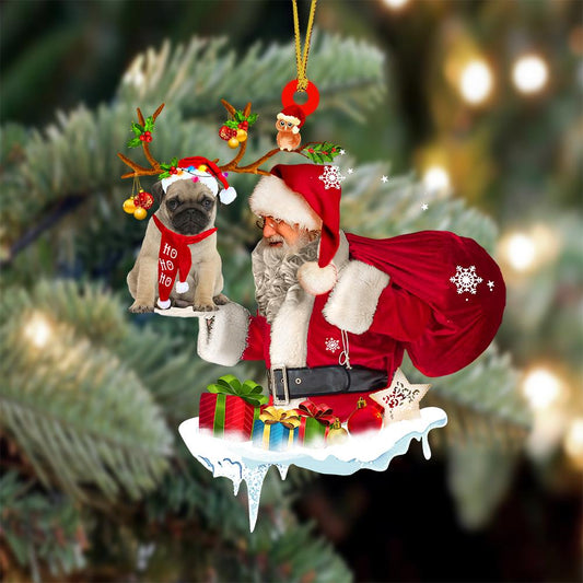 Pug 2 And Santa Claus Christmas Ornament Godmerc - Best gifts your whole family
