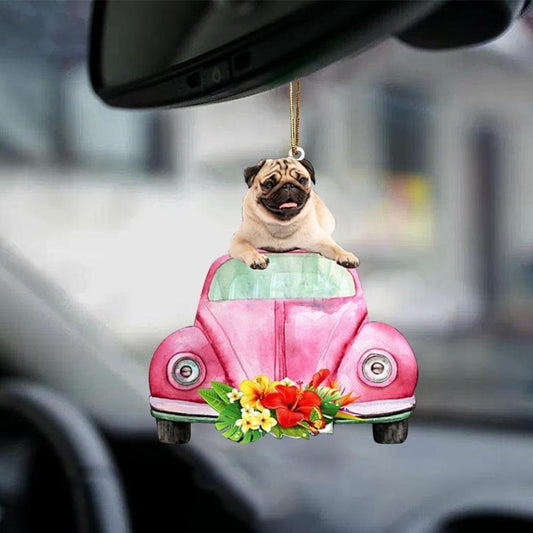 Pug 2-Pink Hippie Car-Two Sided Ornament - Best gifts your whole family